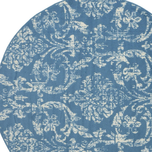 2' X 4' Blue Damask Power Loom Area Rug